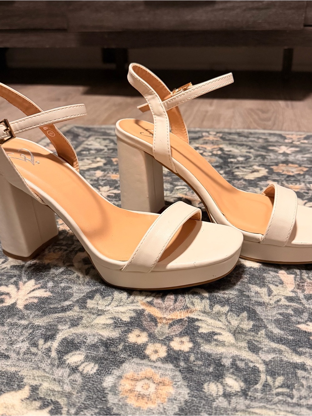Windsor Cream Block Heel Platform Sandals with Ankle Strap